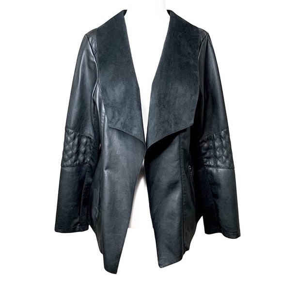 ALFANI Faux Leather and Suede Feel Waterfall Open Front Jacket - Picture 3 of 13